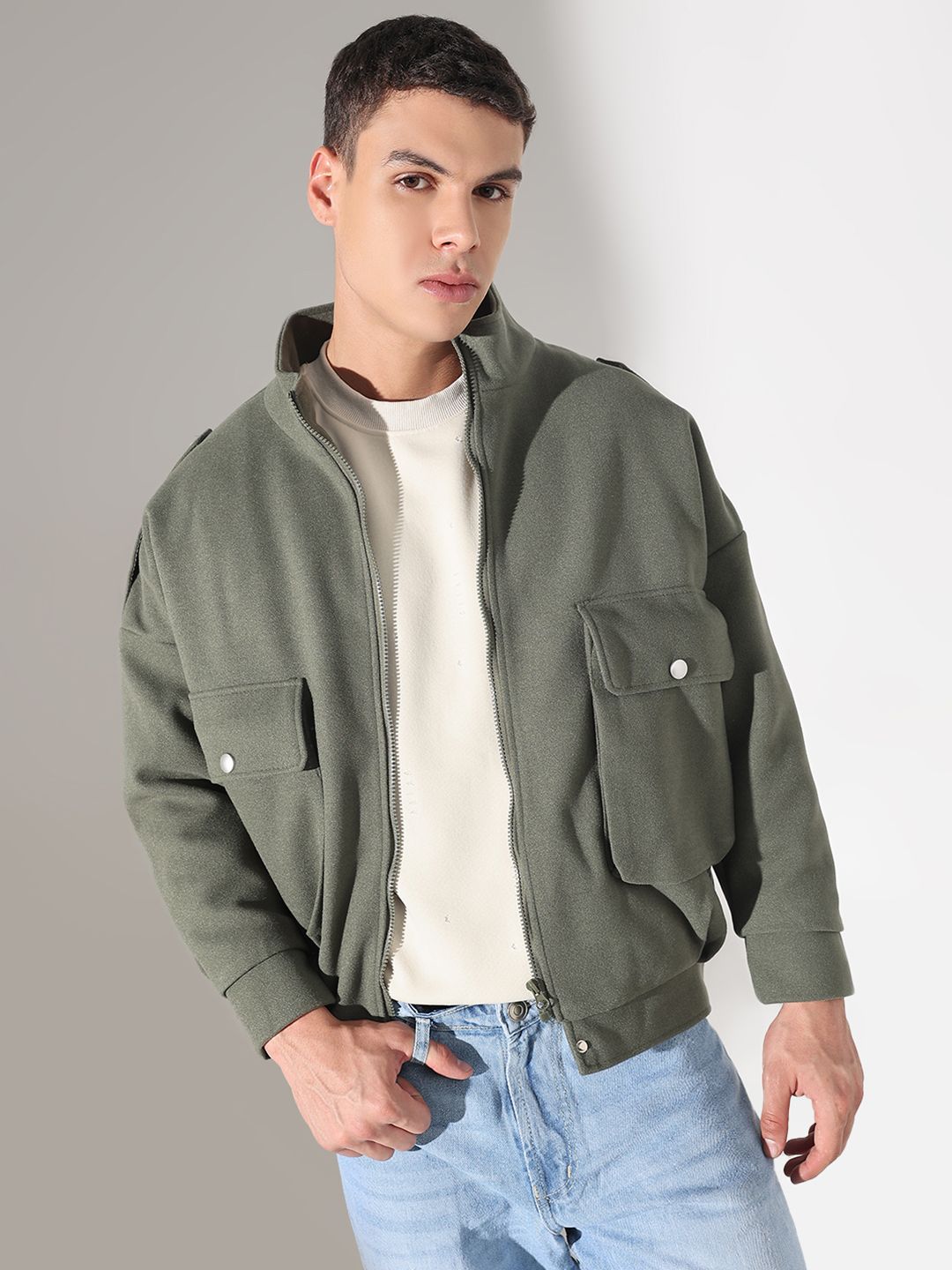 SHOWOFFFF Men Fleece Open Front Jacket