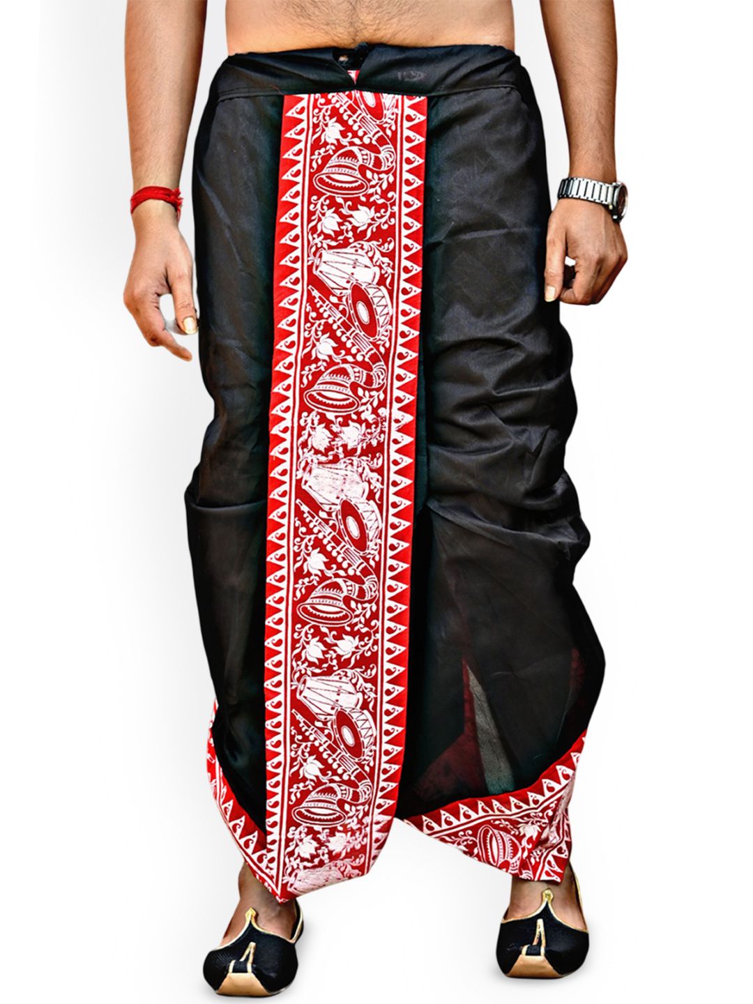 Goodstuff Men Red & Black Printed Silk Dhotis