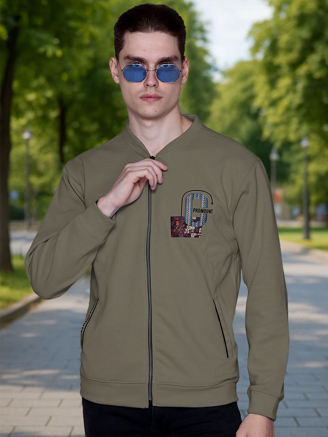 MOUNTAIN COLOURS Olive Casual Open Front Jacket with Brand Logo