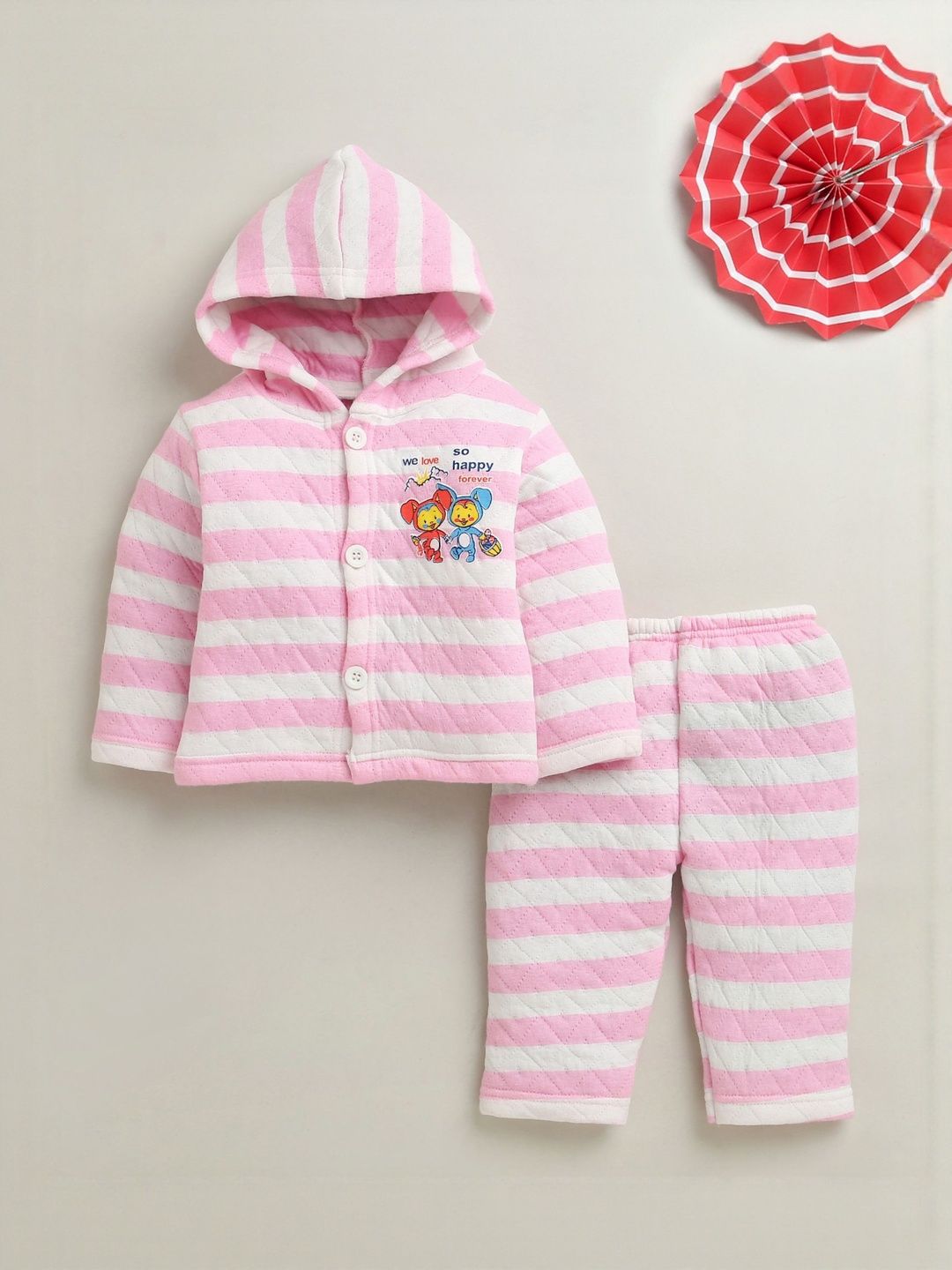 BUMZEE Infant Girls Striped Hooded Sweatshirt & Pyjamas