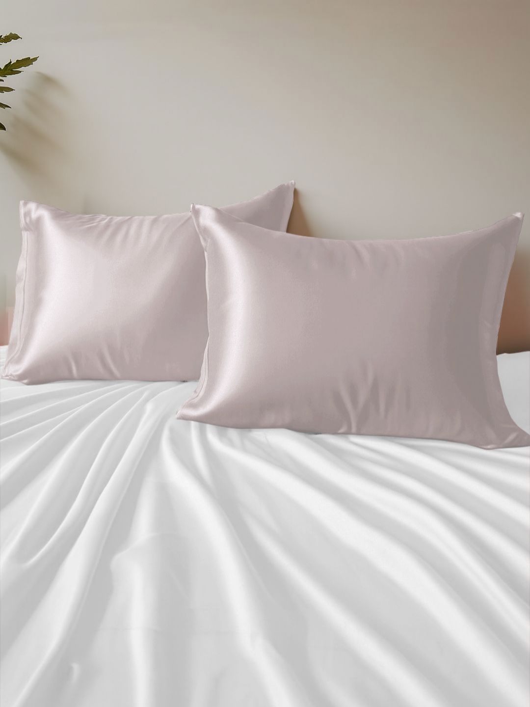 Arrabi Arrabi Light Pink 2 Pieces Satin Rectangle Pillow Covers With Scrunchy