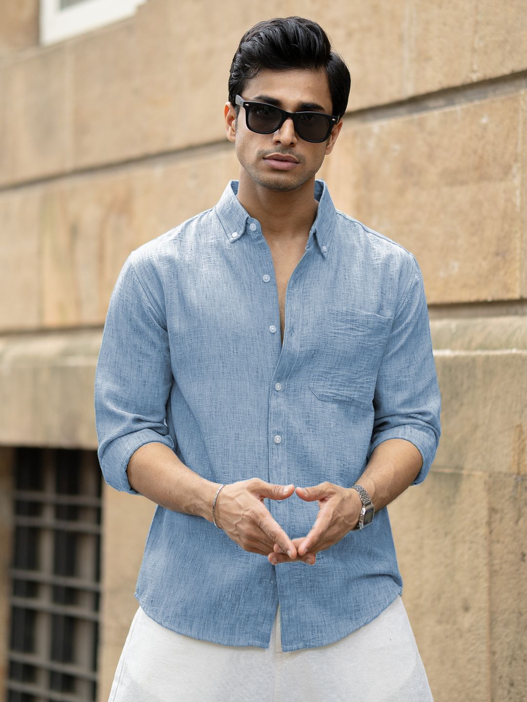 Powerlook Men Textured Spread Collar Slub Casual Shirt