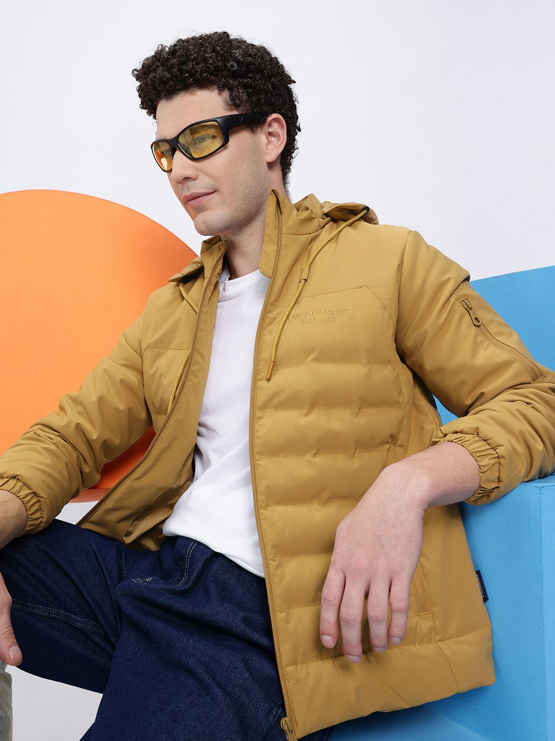 Aeropostale Solid Hooded Padded Jacket With Zip Detail