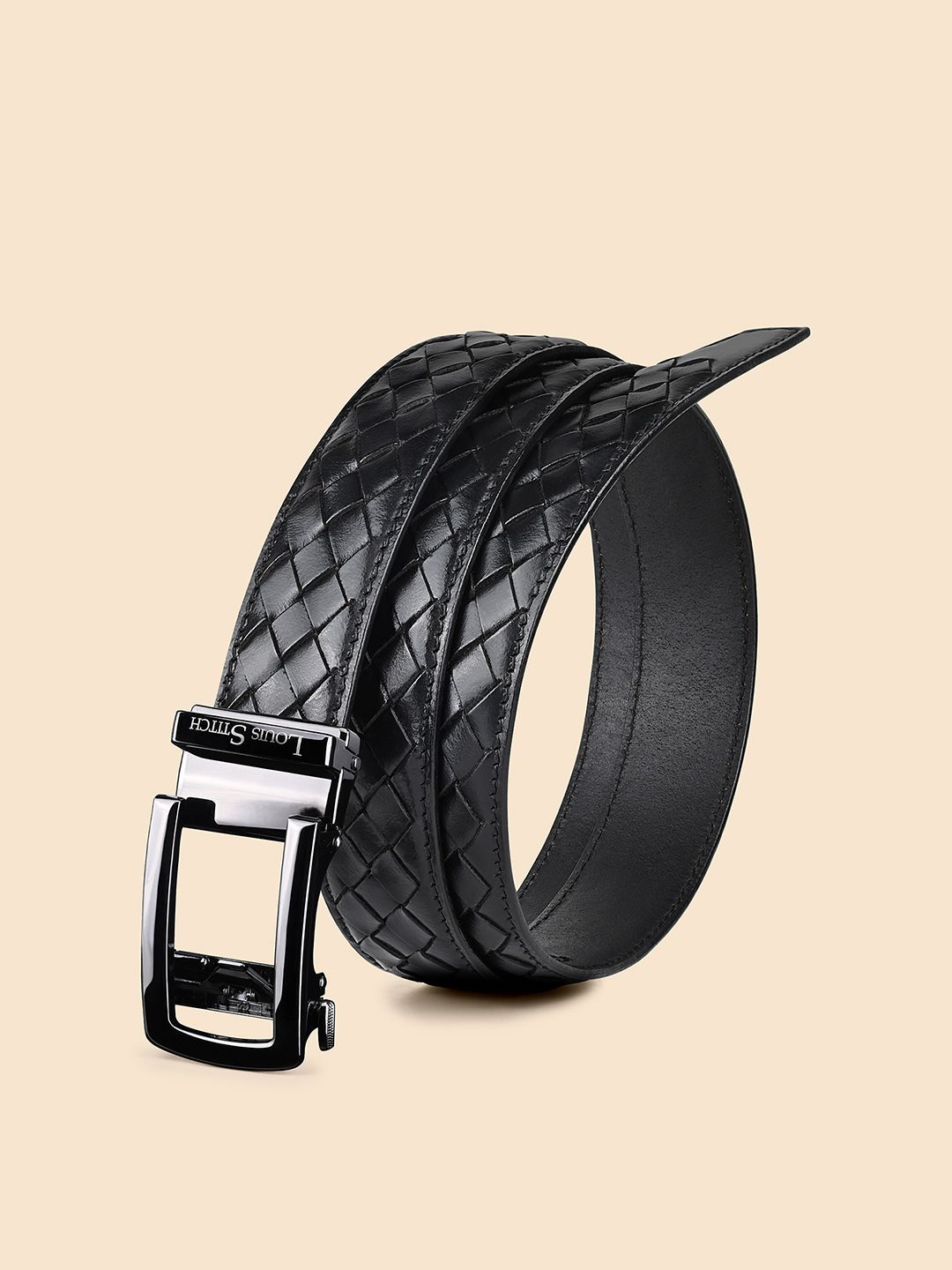 LOUIS STITCH Men Textured Leather Pull and Twist Belt