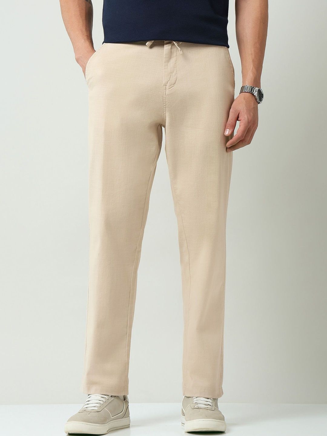AD By Arvind Men Solid Regular Fit Mid Rise Trousers