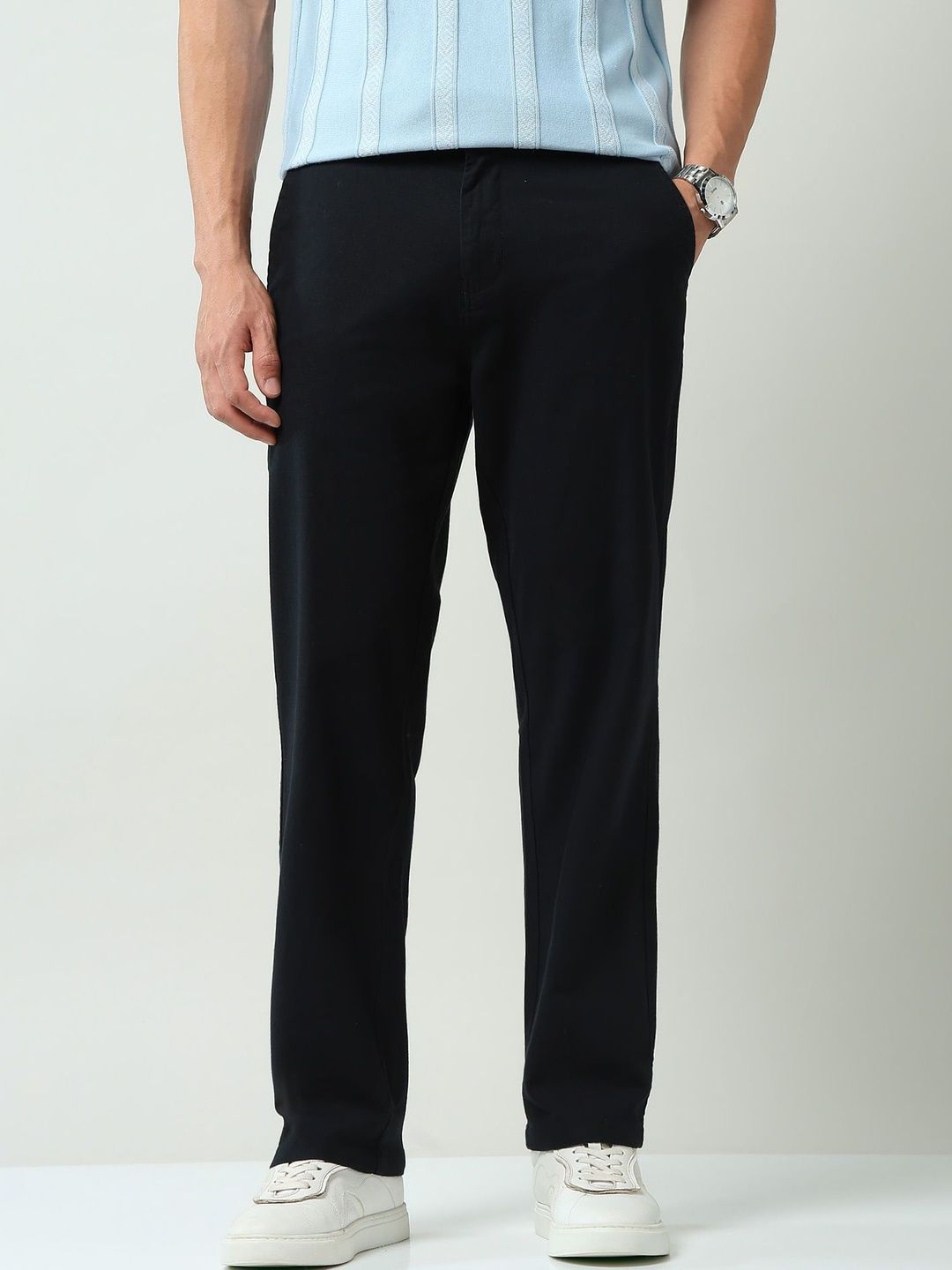 AD By Arvind Men Textured Smart Regular Fit Mid-Rise Flat-Front Chinos Trousers