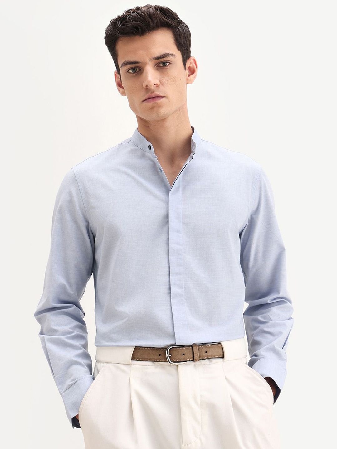 RARE RABBIT RARE RABBIT Men Premium Fit Solid Mandarin Collar CADMI-25 Casual Shirt