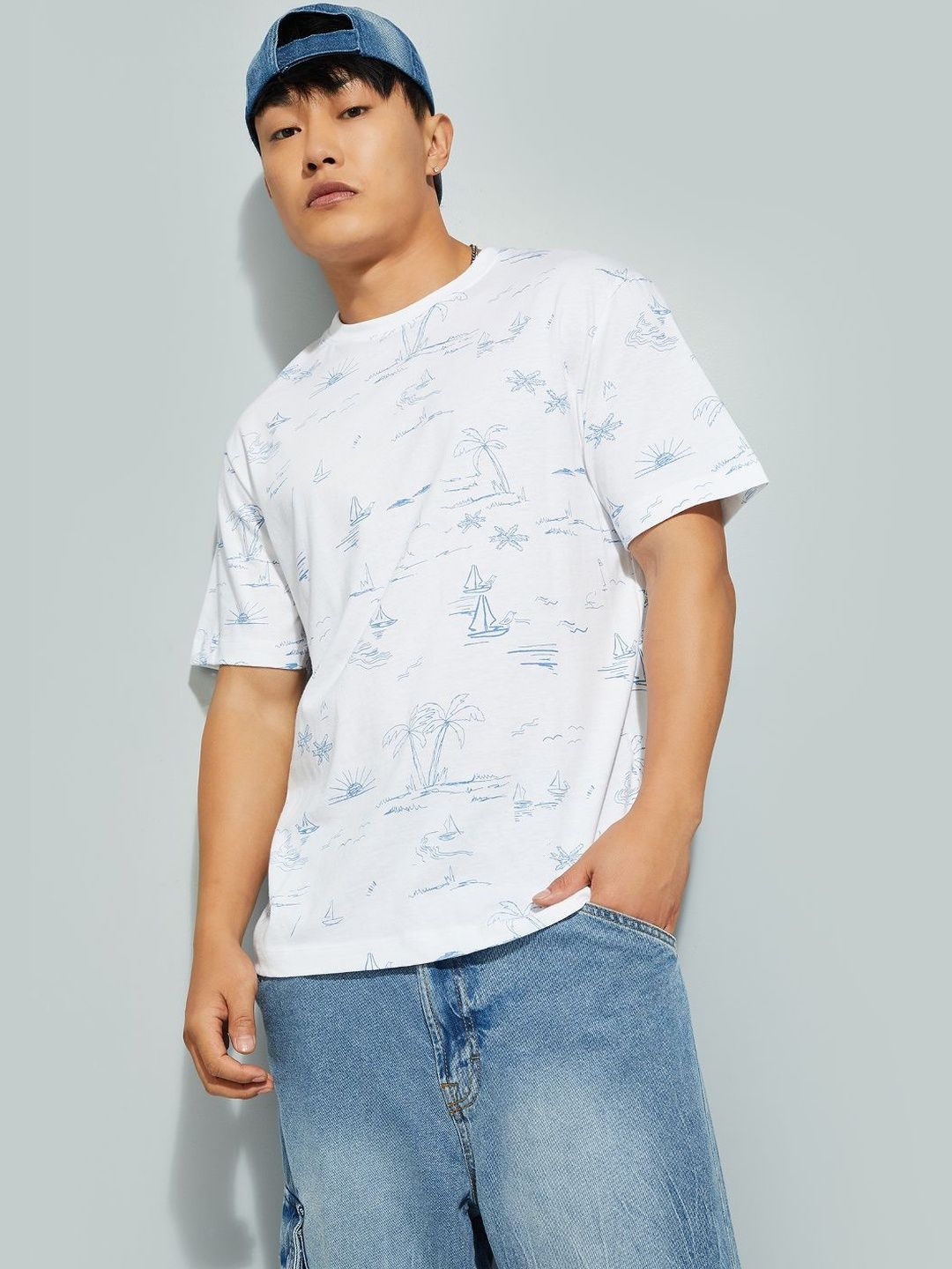 max Tropical Printed Round Neck Regular Fit Pure Cotton T-shirt