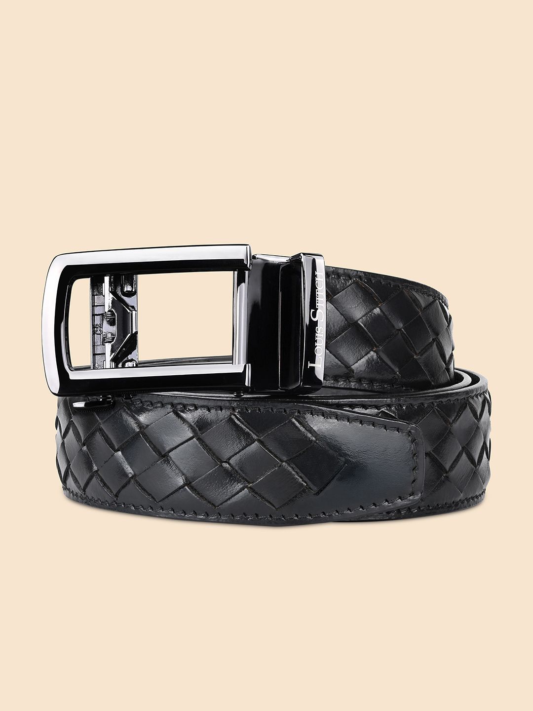 LOUIS STITCH Men Textured Buckle Weaved Auto Lock Belt