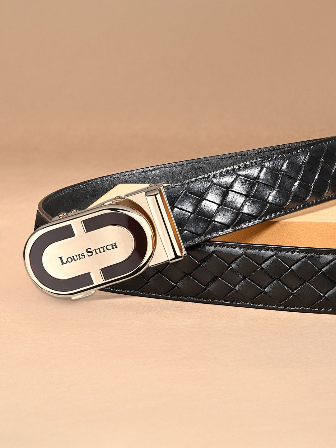 LOUIS STITCH Men Textured Leather Formal Belt