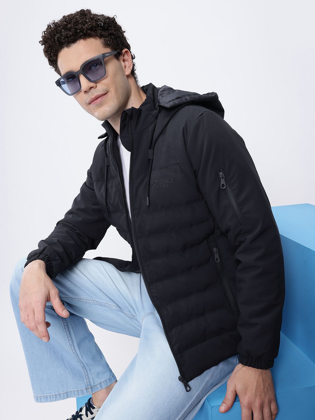 Aeropostale Solid Hooded Padded Jacket With Zip Detail
