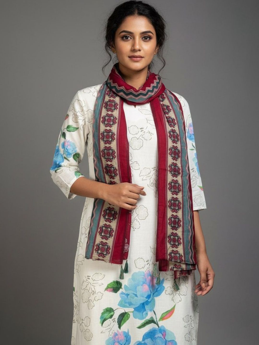 Sangria Women Maroon Silk Printed Casual Dupatta
