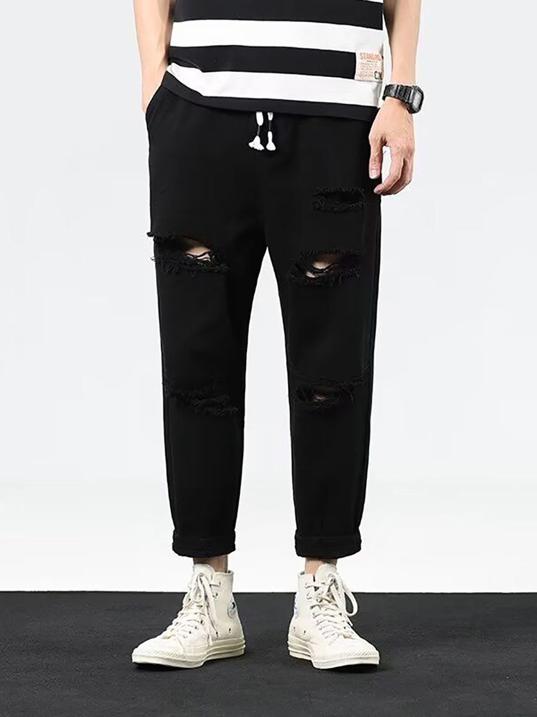 StyleCast Men Jogger Fit Mid-Rise Highly Distressed Jeans