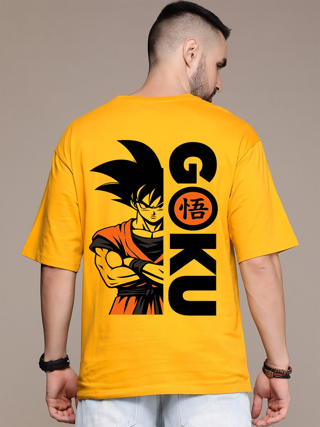 UNIQSOME Men Dragon Ball Z Graphic Printed Round Neck Cotton Oversized T-shirt