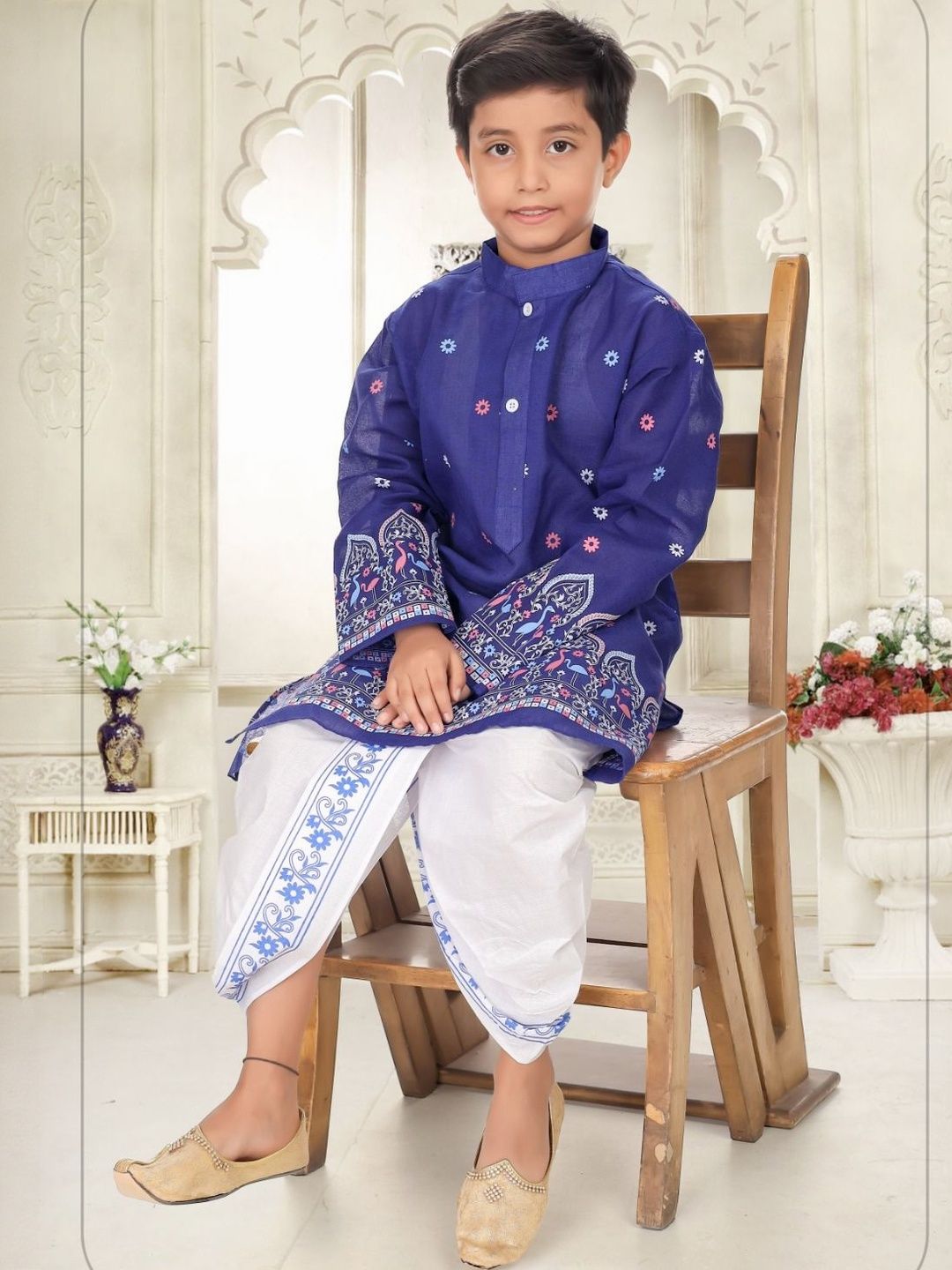 NEW GEN Boys Ethnic Motifs Printed Mandarin Collar Straight Kurta with Dhoti Pants