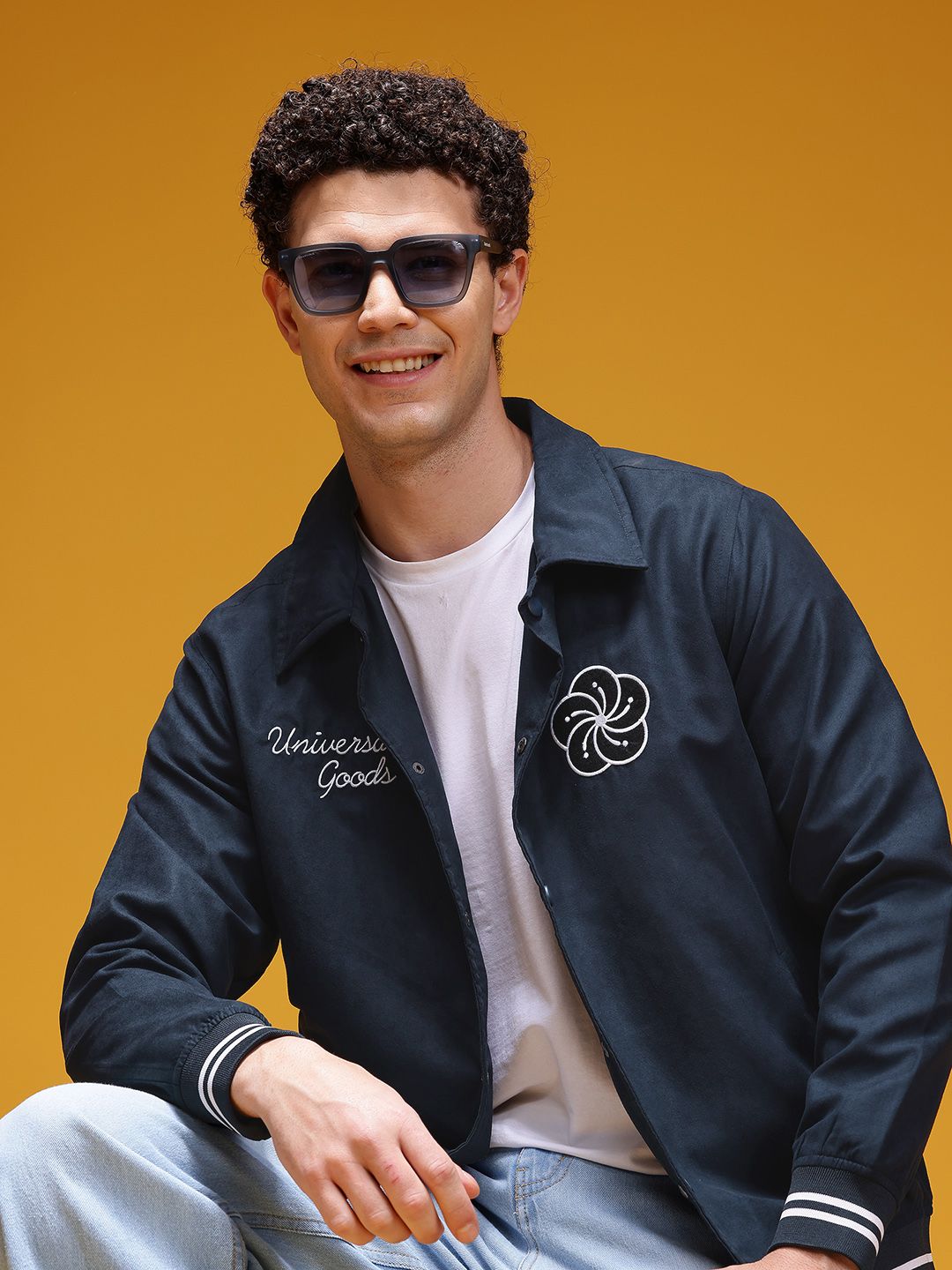 HERE&NOW Applique & Embroidered Detail Suede Finish Bomber Jacket