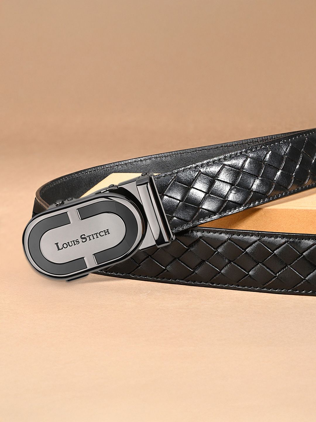 LOUIS STITCH Men Weaved Auto Lock Leather Belt