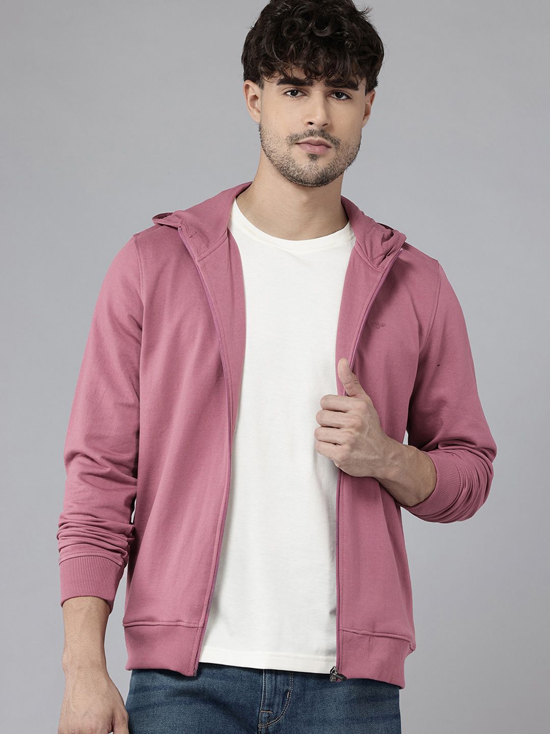 Park Avenue Solid Hooded Front Open Sweatshirt