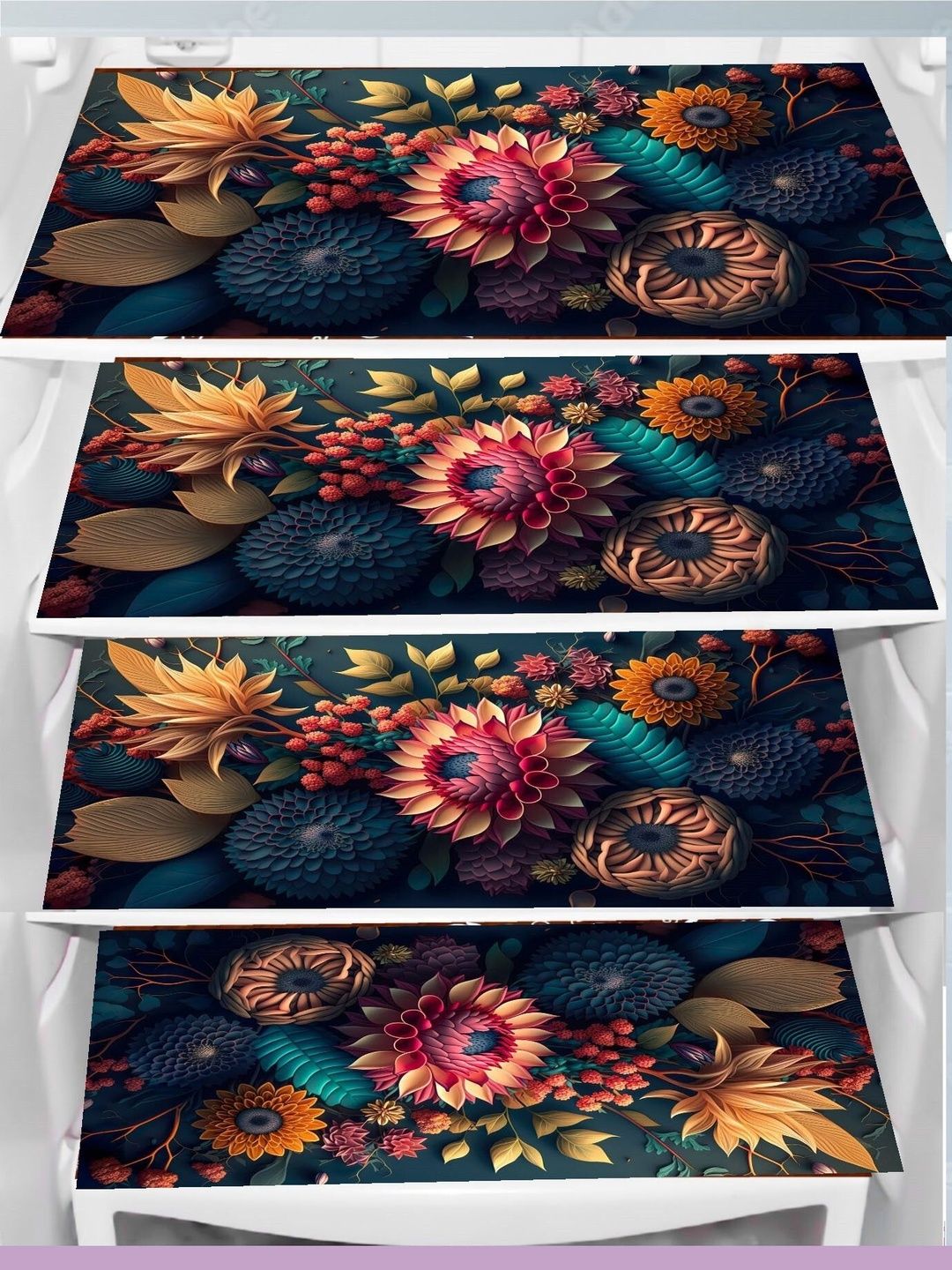 TRENDY RABBIT Black & Pink 4 Pieces Printed Refrigerator Fridge Mats