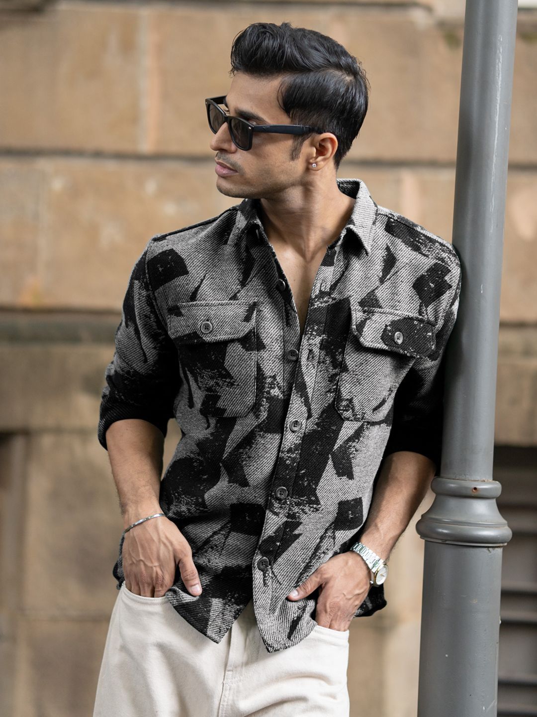Powerlook Men Abstract Printed Spread Collar Jacquard Casual Shirt