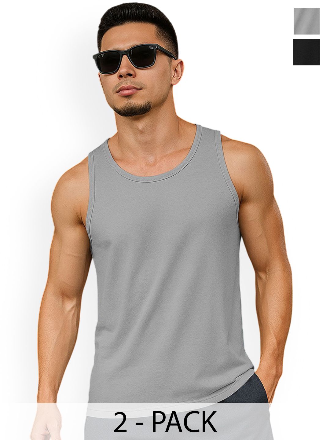 BEING WANTED Men Pack Of 2 Pure Cotton Round Neck Innerwear Vests