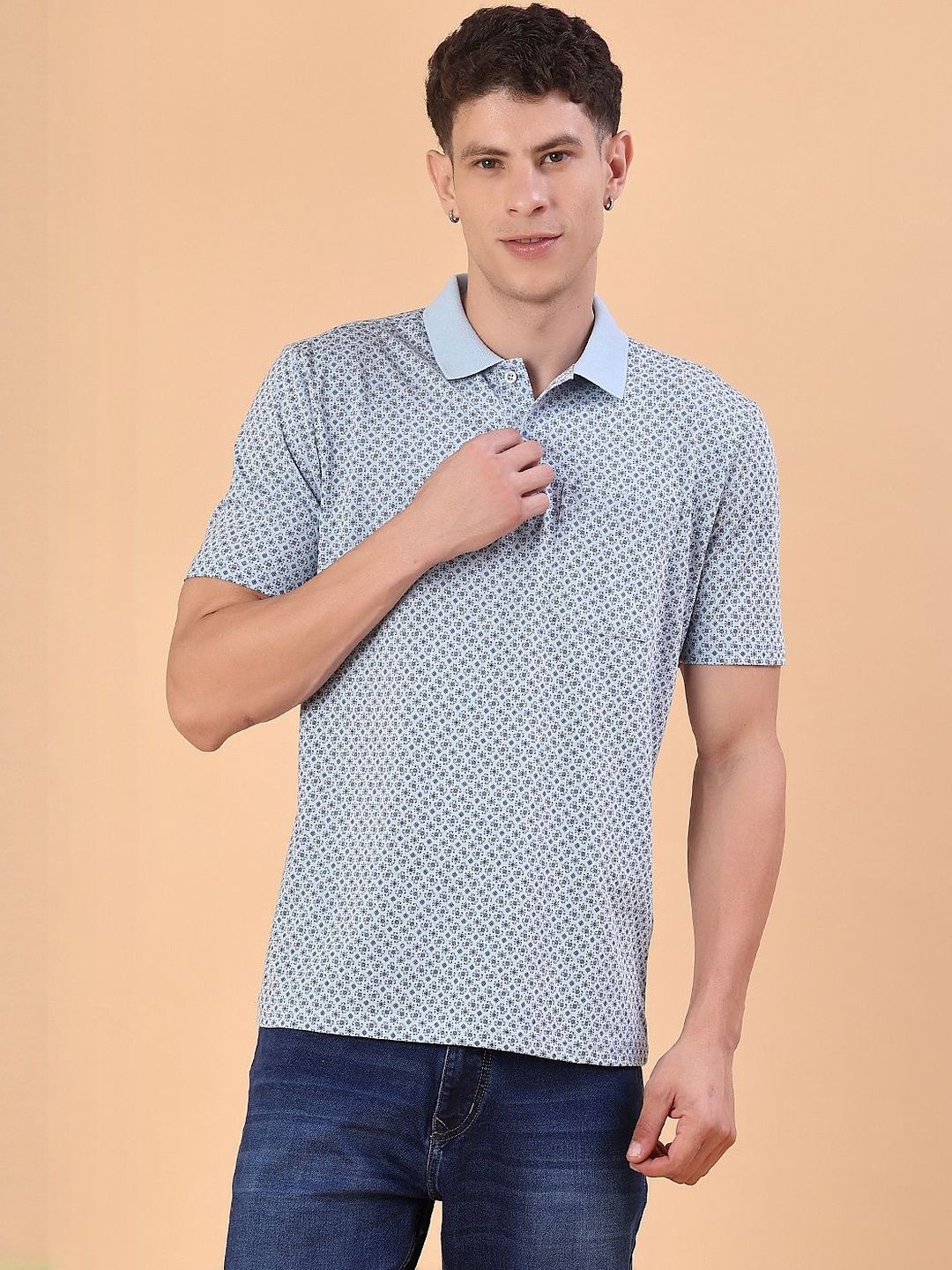 V-Mart Printed Short Sleeves Cotton Polo Collar T-shirt