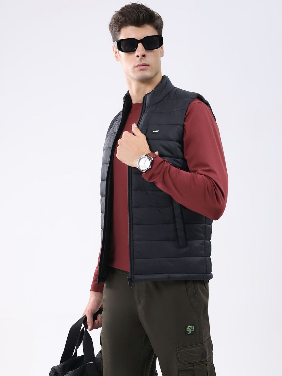 rock.it Men Mock Collar Solid Gilet Jacket