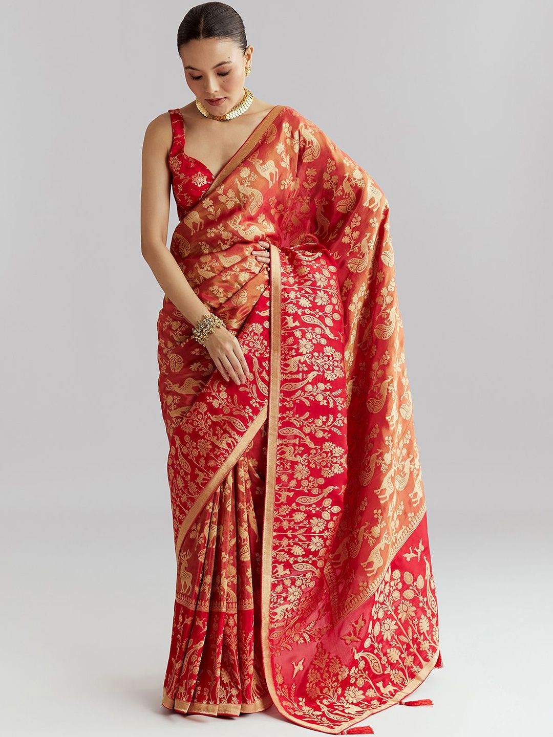 KALKI Fashion KALKI Fashion Ethnic Motifs Woven Design Zari Saree With Unstitched Blouse