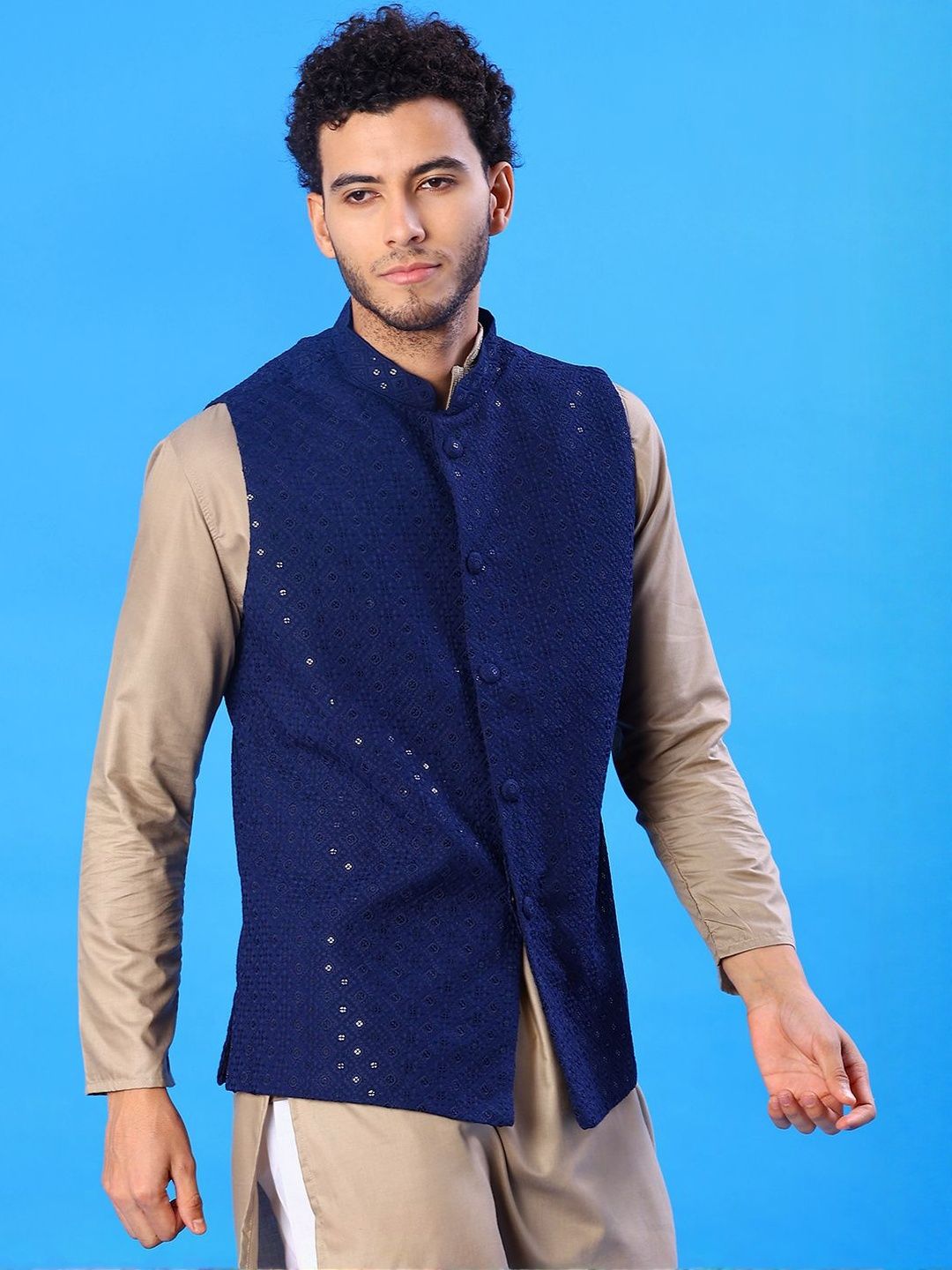 V-Mart Embroidered Mandarin Collar Sleeveless Nehru Jacket