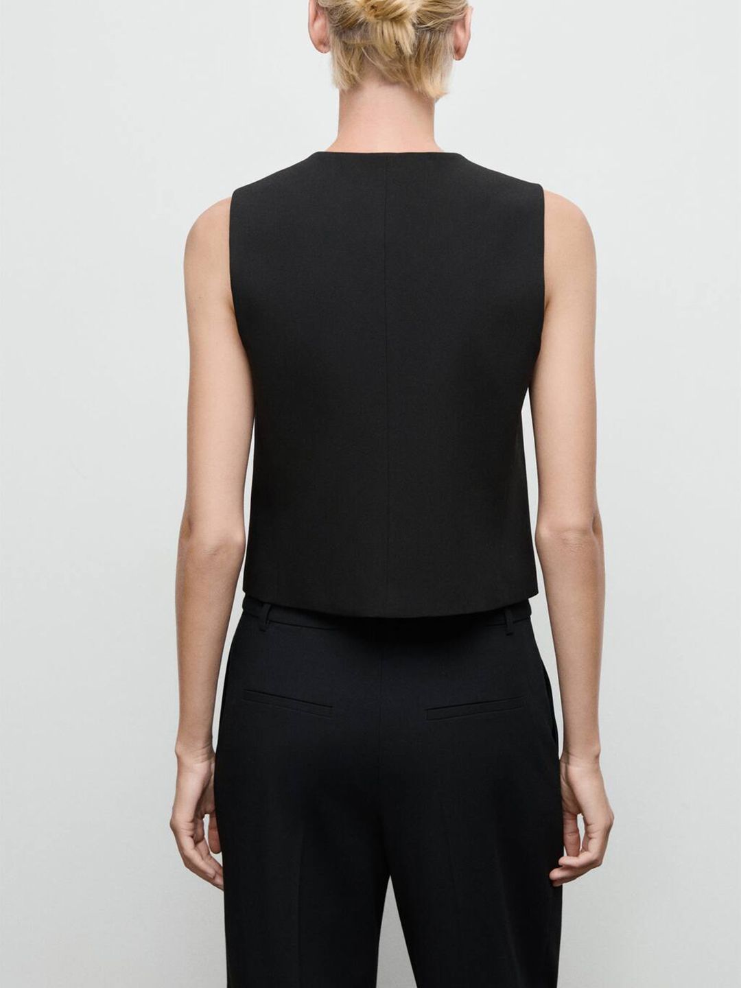 Solid Round Neck Waistcoat With Front Slit