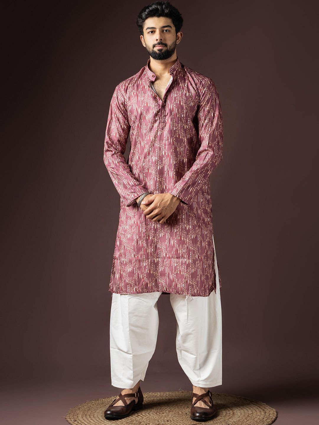 Rawayi Men Ethnic Motifs Printed Festive Cotton Straight Kurta