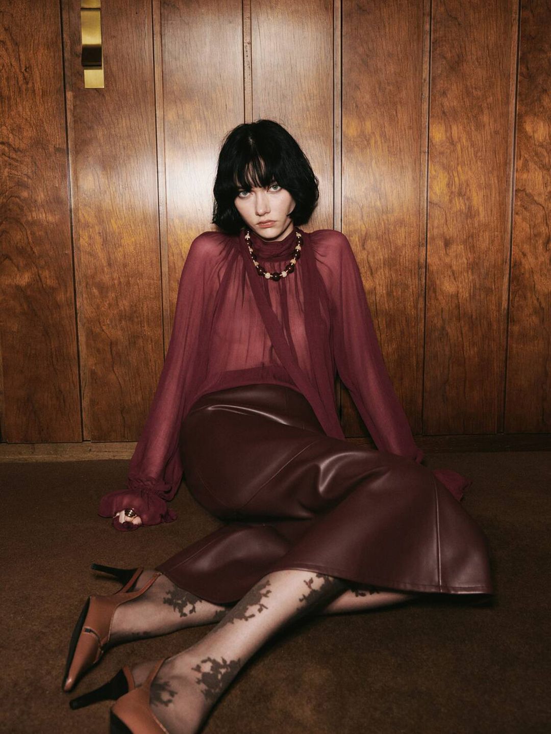 Tie-Up Neck Puff Sleeve Sheer A-Line Top