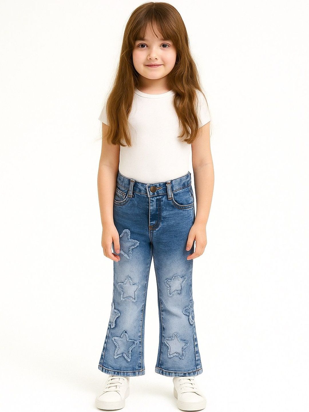 GUTI Girls Flared Mid-Rise Mildly Distressed Heavy Fade Stretchable Jeans