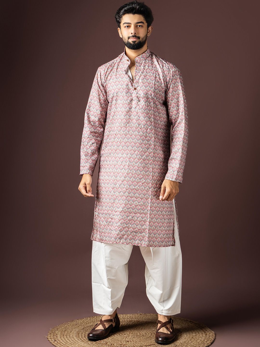 Rawayi Men Ethnic Motifs Printed Mandarin Collar Straight Kurta