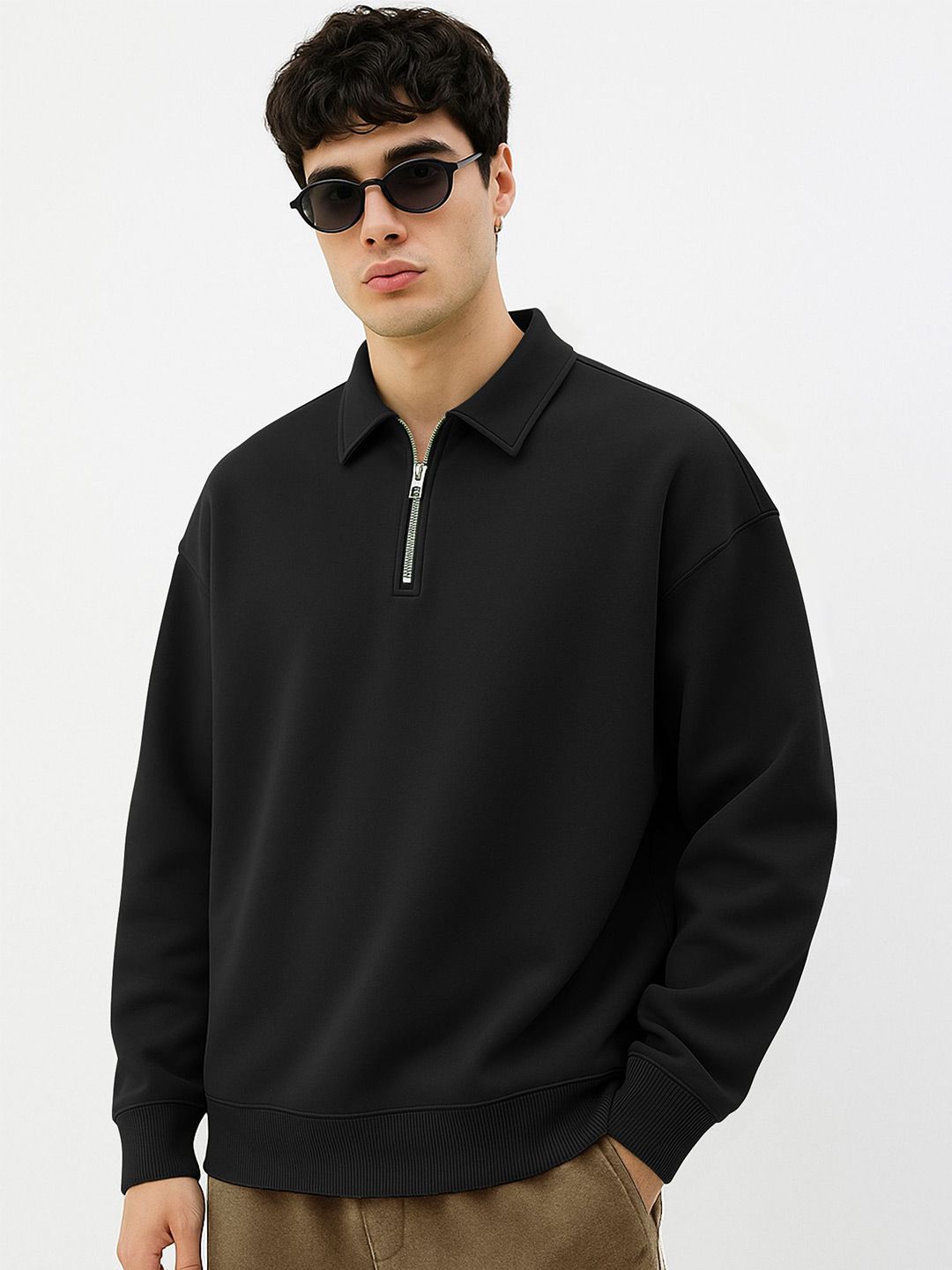 Buy Maniac Men Solid Polo Neck Full Sleeve Half Zipper Pullover