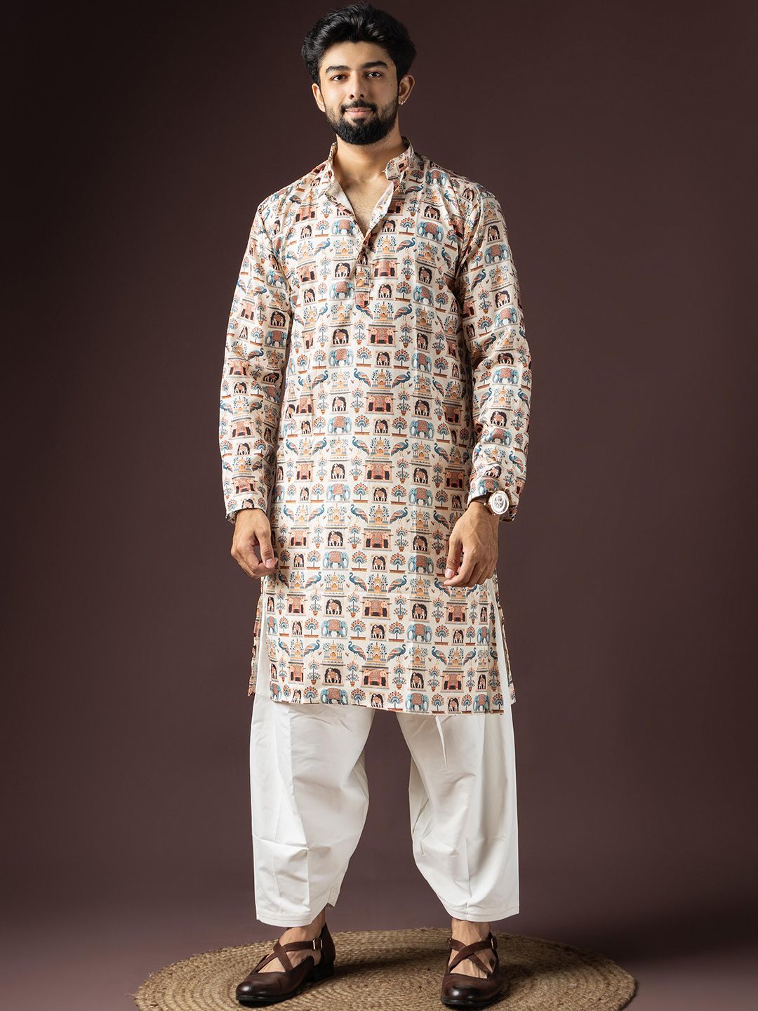 Rawayi Men Ethnic Motifs Printed Mandarin Collar Straight Kurta