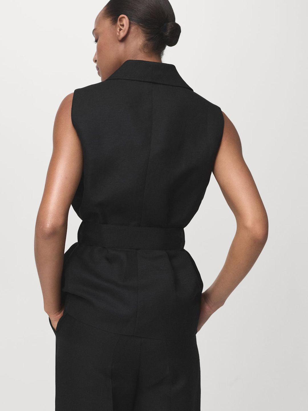 Lapel Collar Waistcoat With Belt