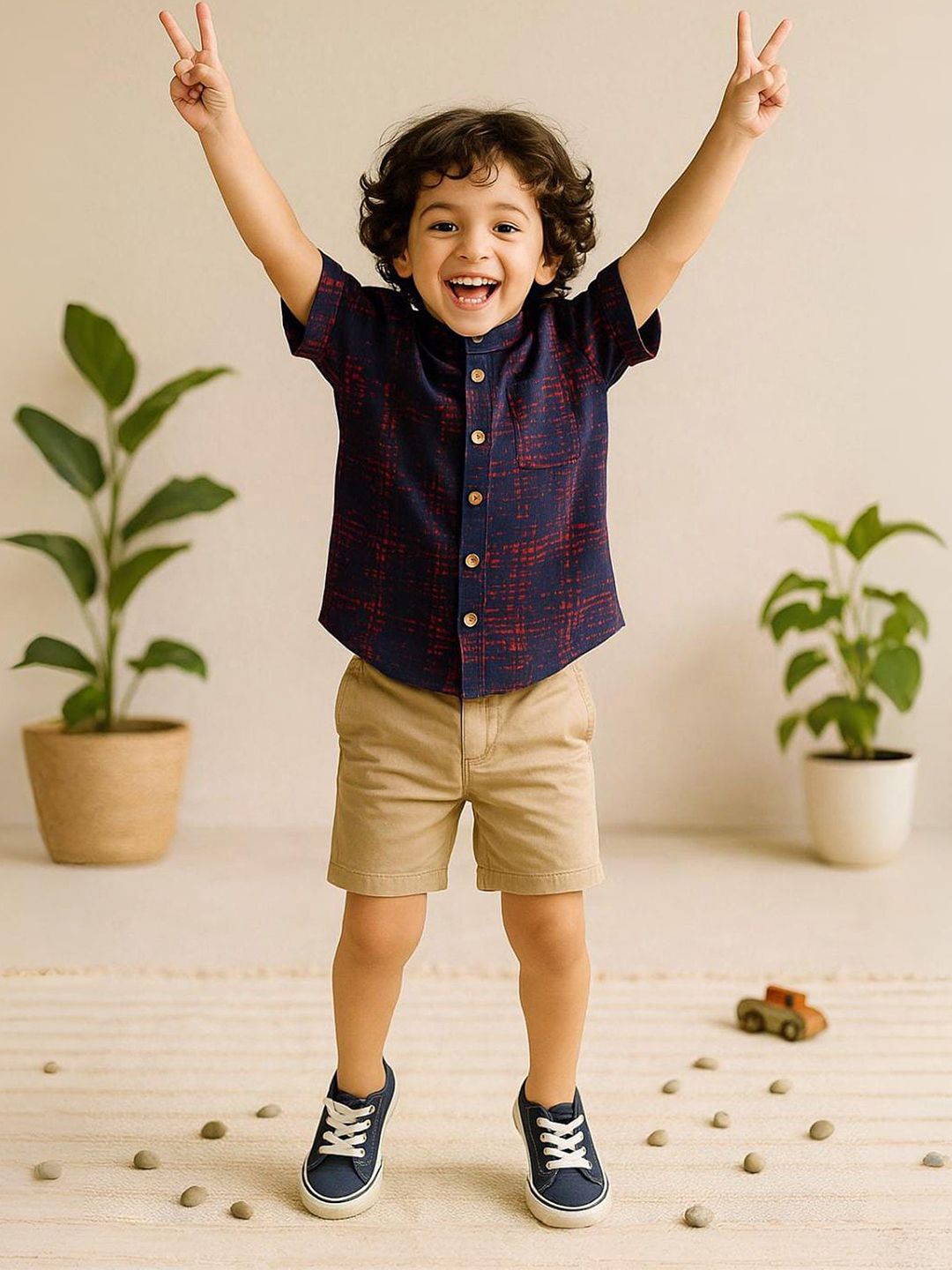 Urban Birdie Boys Comfort Fit Abstract Printed Mandarin Collar Cotton Casual Shirt