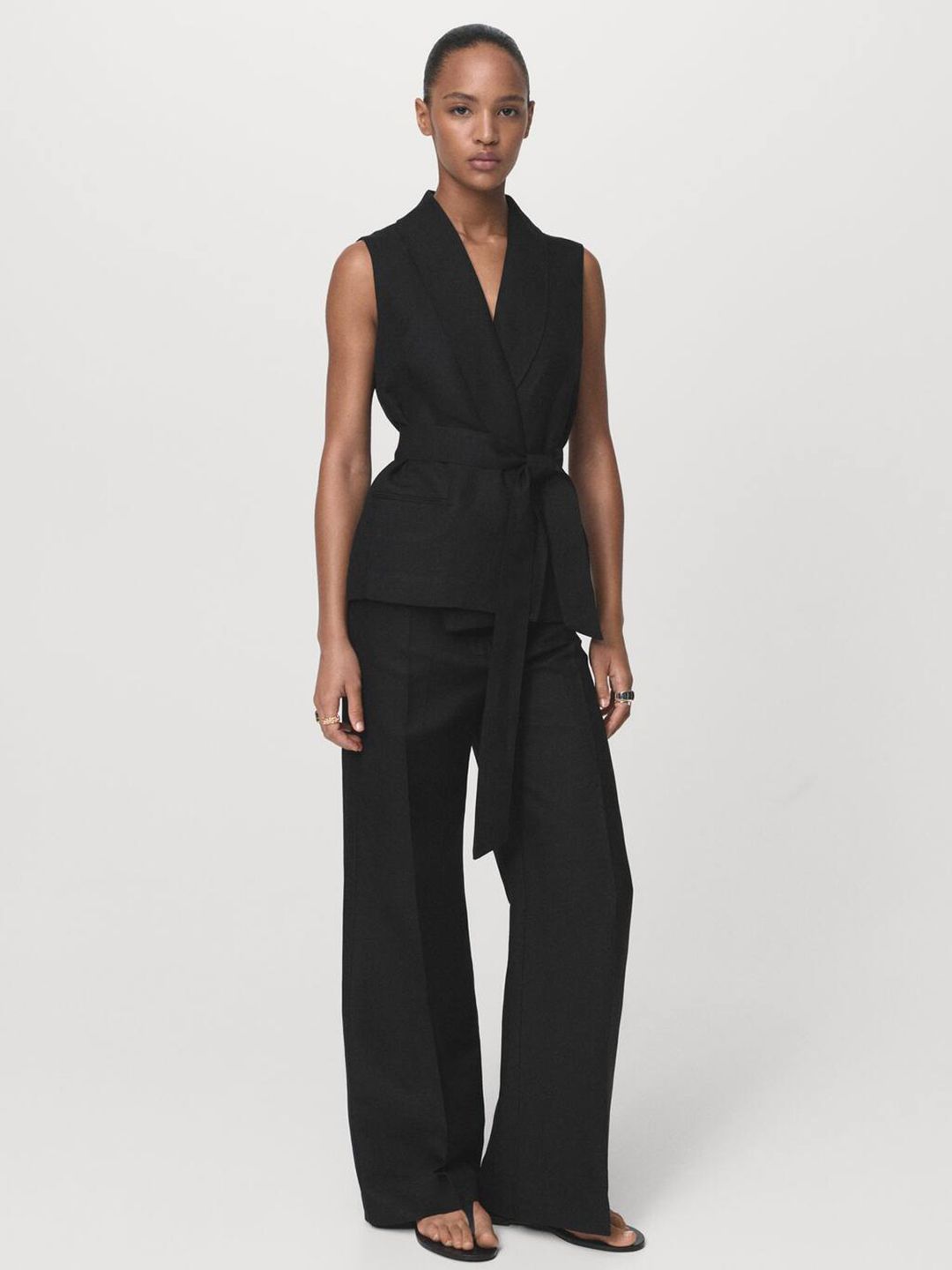 Lapel Collar Waistcoat With Belt