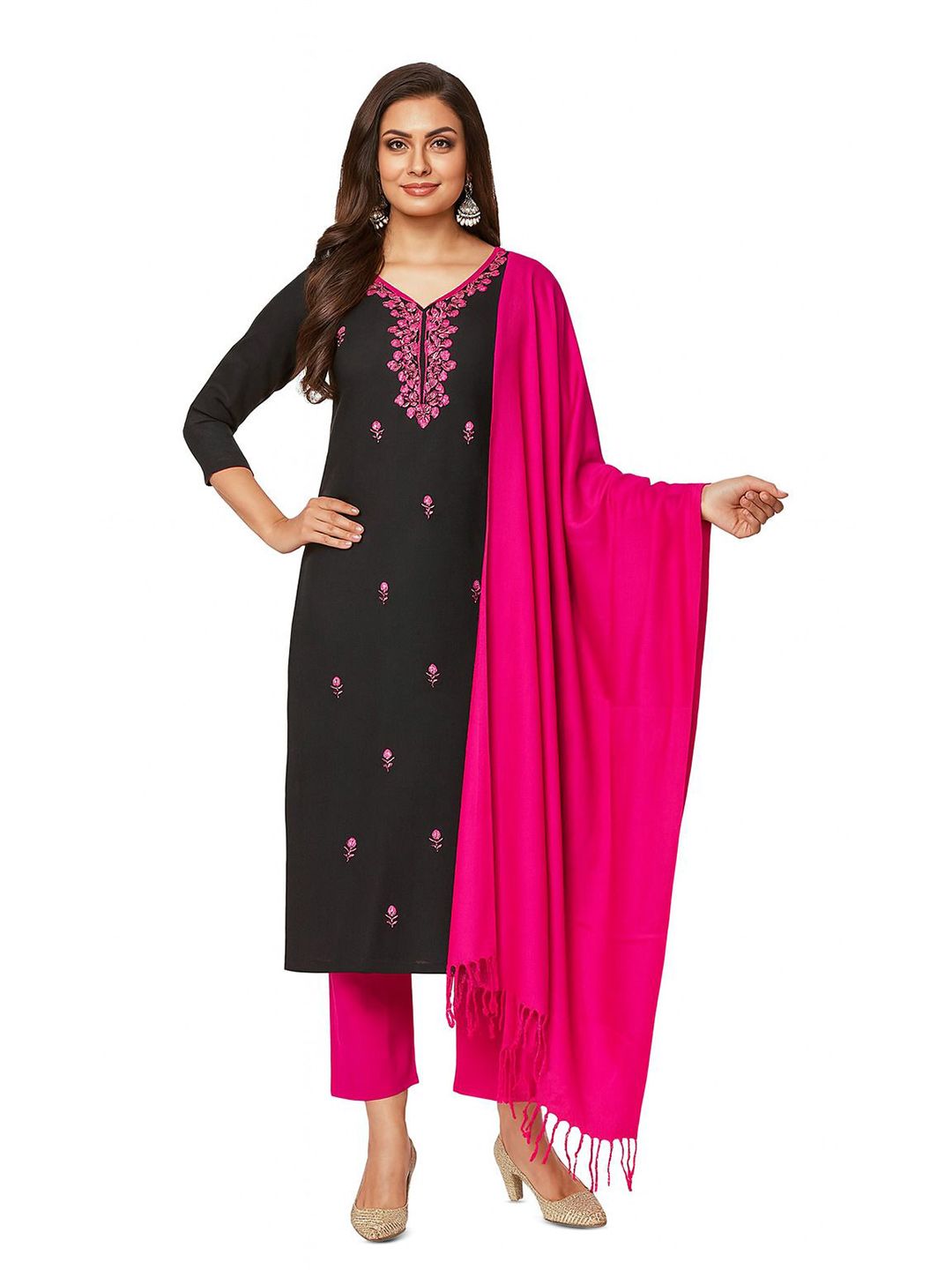 Vrinde Woolen Embroidered  Salwar Suit Stole Material