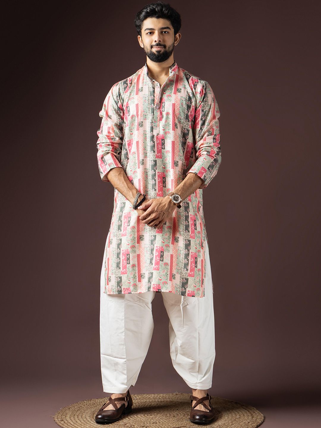 Rawayi Men Ethnic Motif Printed Mandarin Collar Straight Kurta