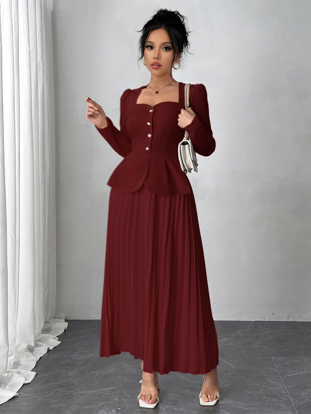 puff sleeve two piece peplum dress