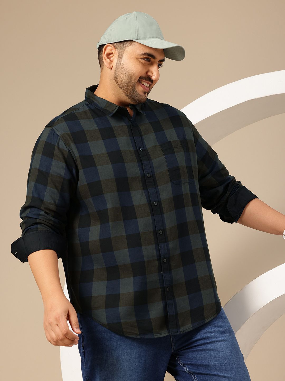 Sztori Plus Size Comfort Checked Pure Cotton Casual Shirt