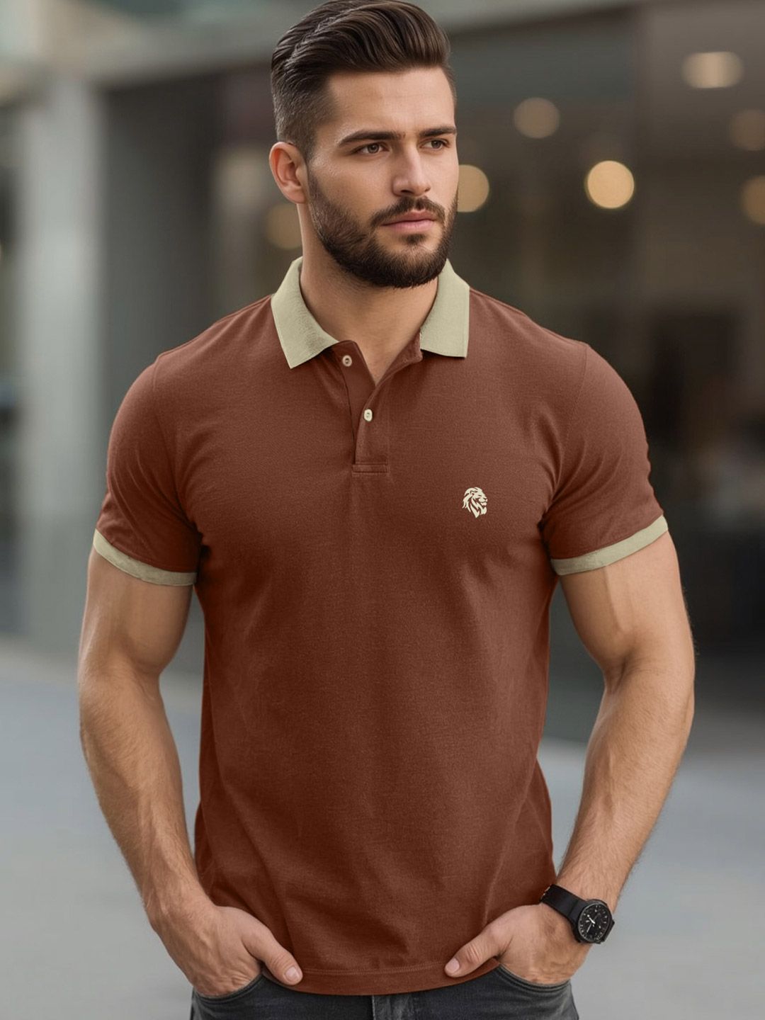 Leotude Polo Collar Short Sleeves Comfortable Regular Fit T-Shirt