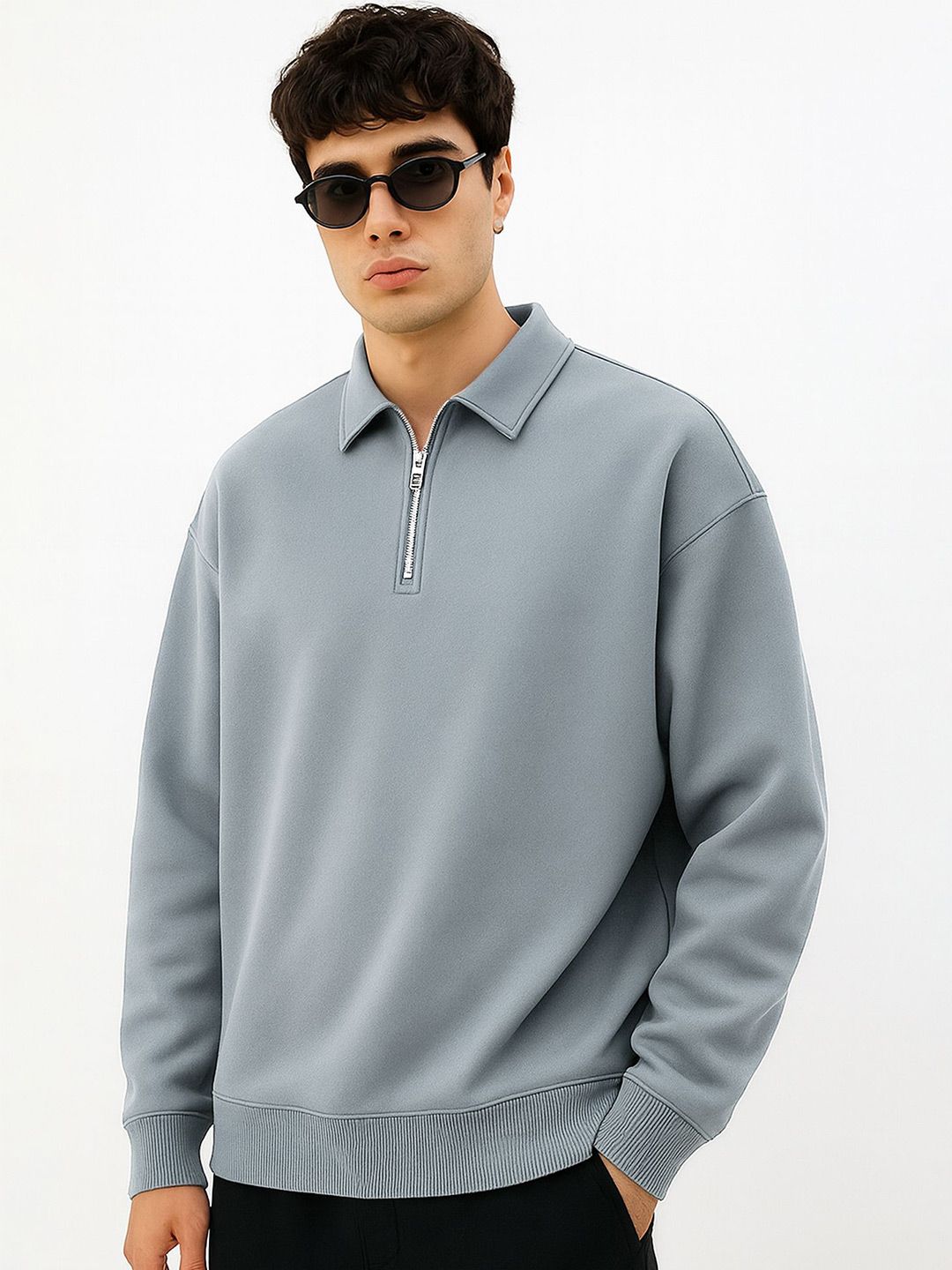 Maniac Men Plain Polo Neck Full Sleeve Sweatshirt