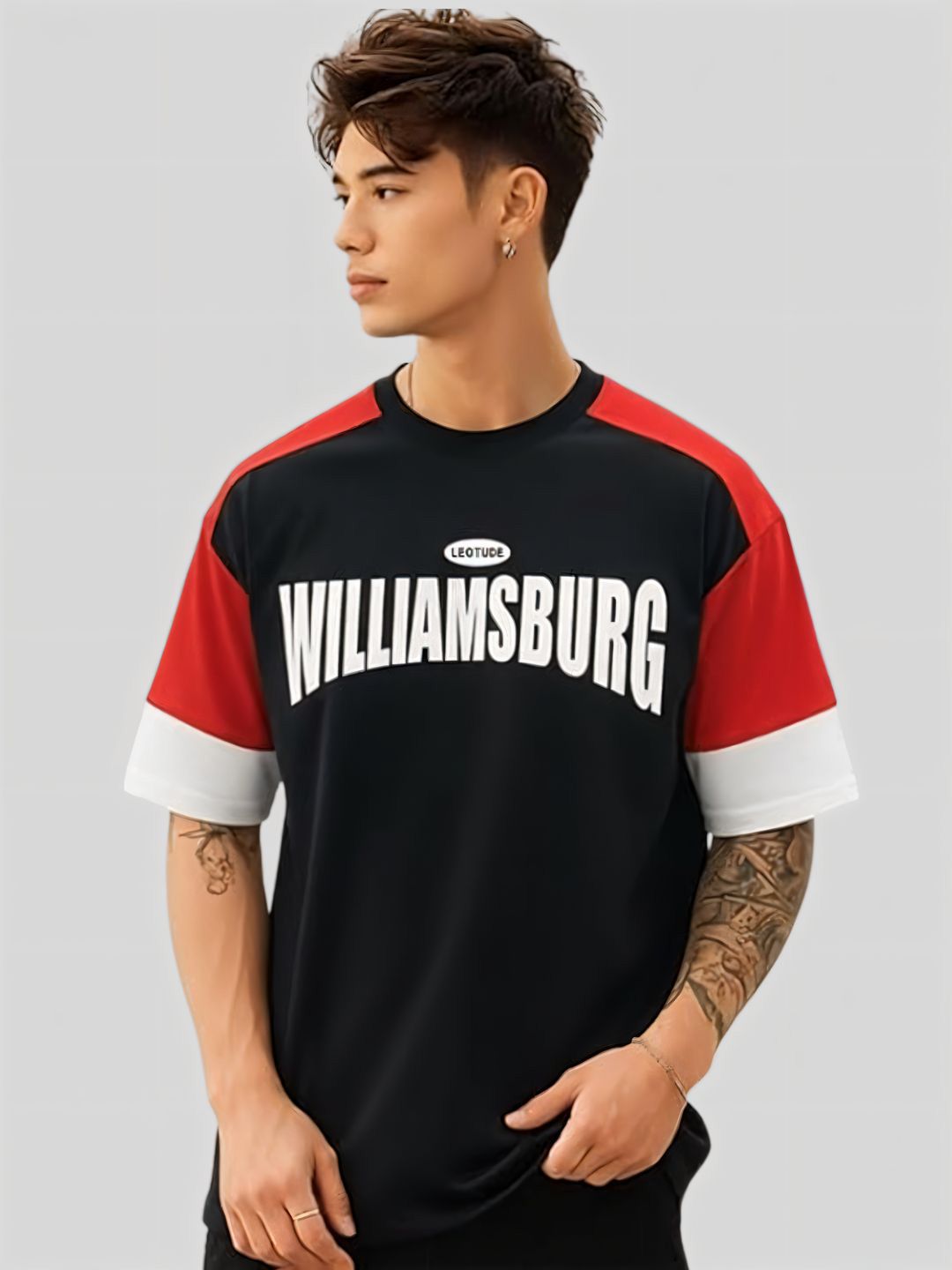 Leotude Oversized Typography Printed Round Neck T-Shirt