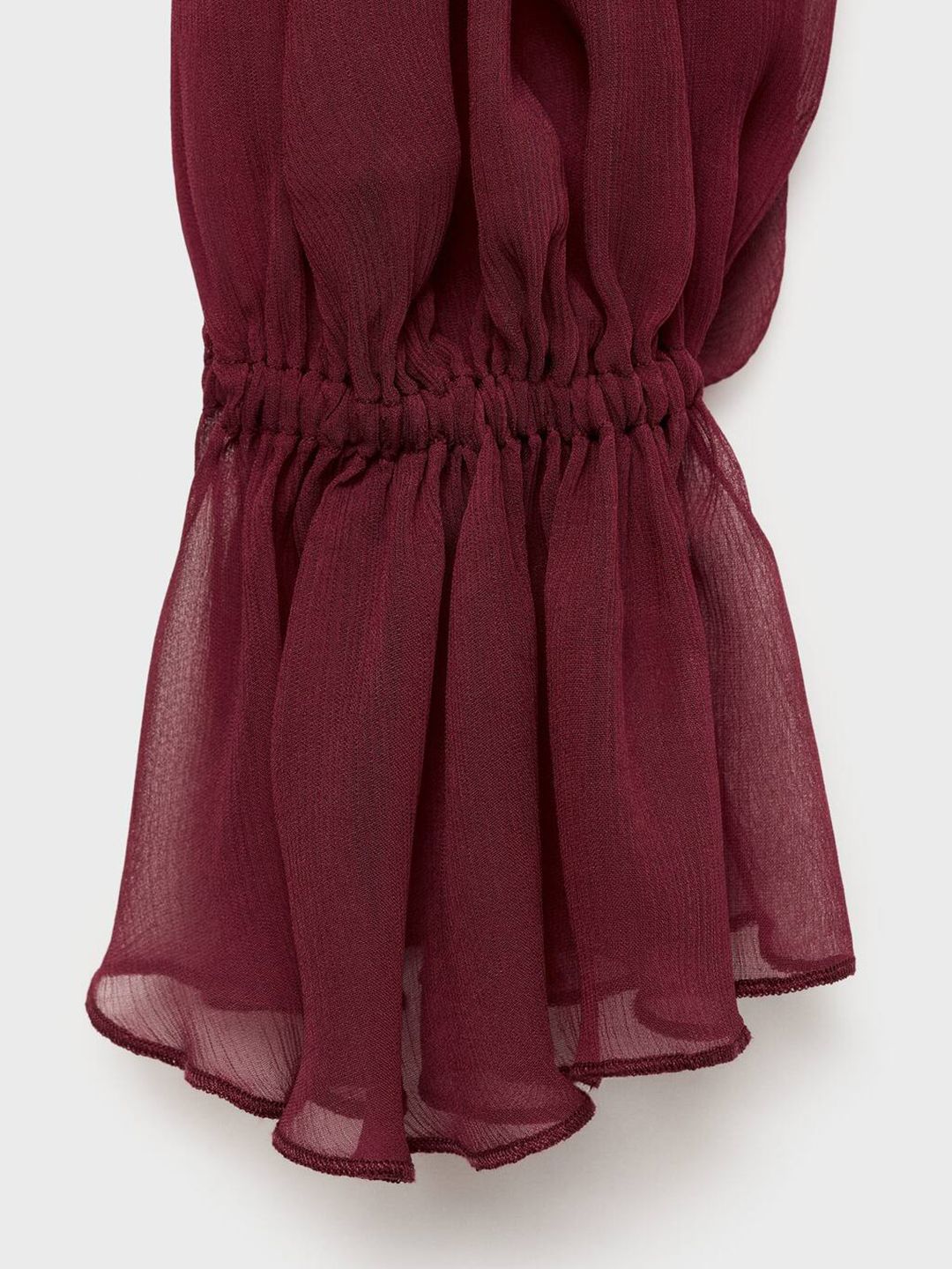 Tie-Up Neck Puff Sleeve Sheer A-Line Top