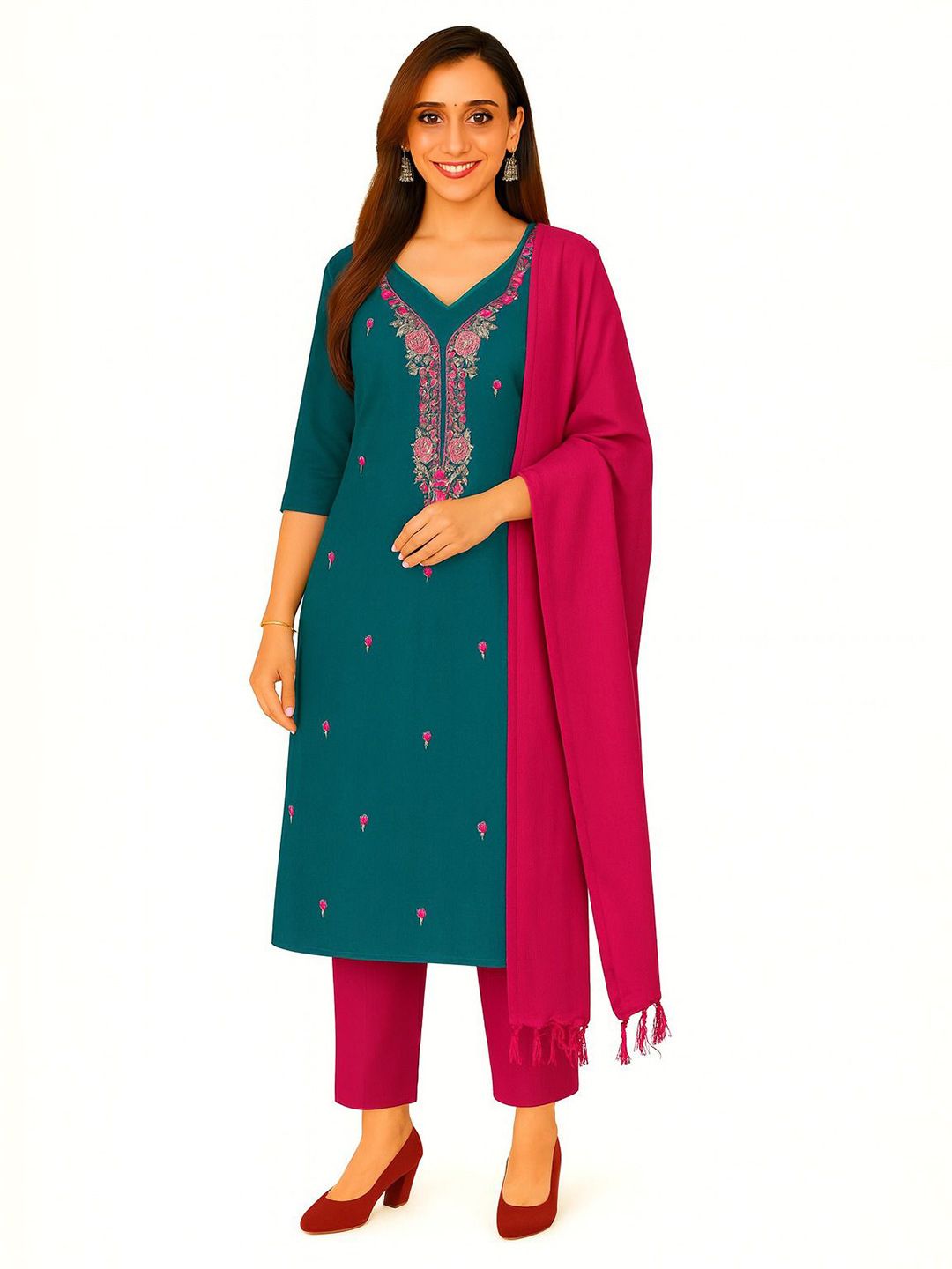 Vrinde Embroidered Woollen Unstitched Dress Material