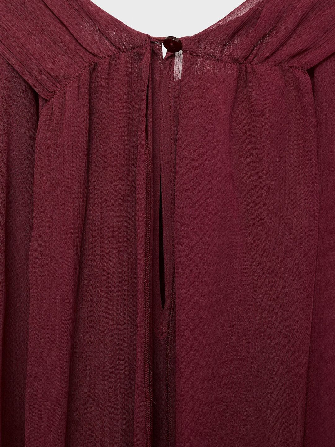 Tie-Up Neck Puff Sleeve Sheer A-Line Top