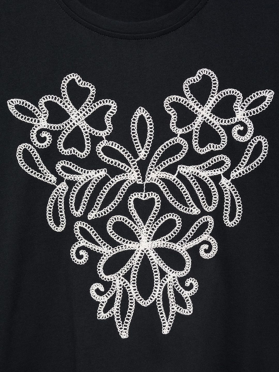 Floral Embroidered Drop-Shoulder Sleeves Relaxed Cotton T-shirt